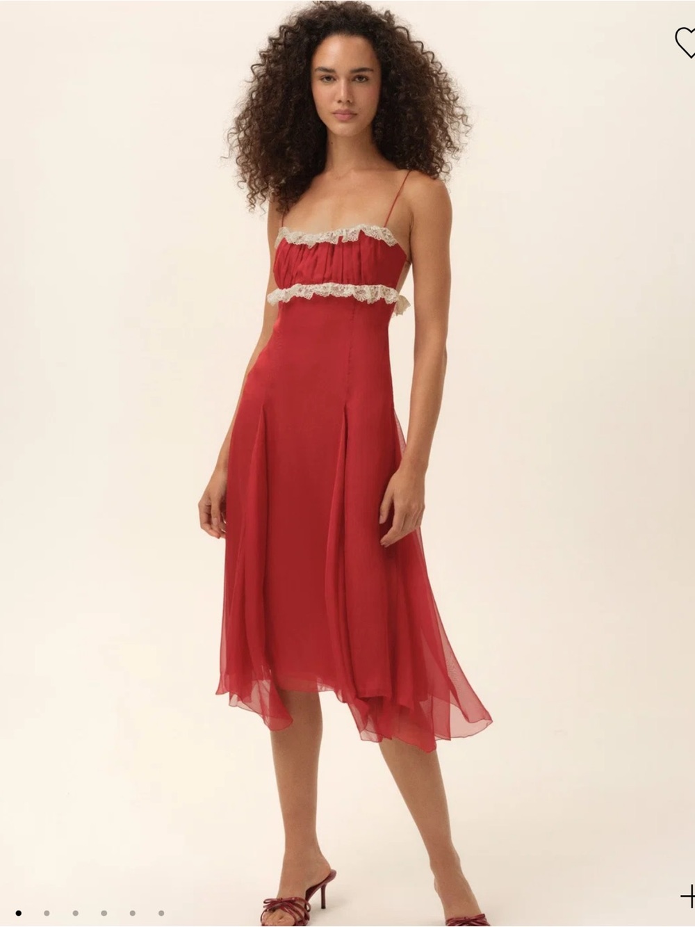 For Love And Lemons Charlotte Midi Red Dress with Cream Lace Trim